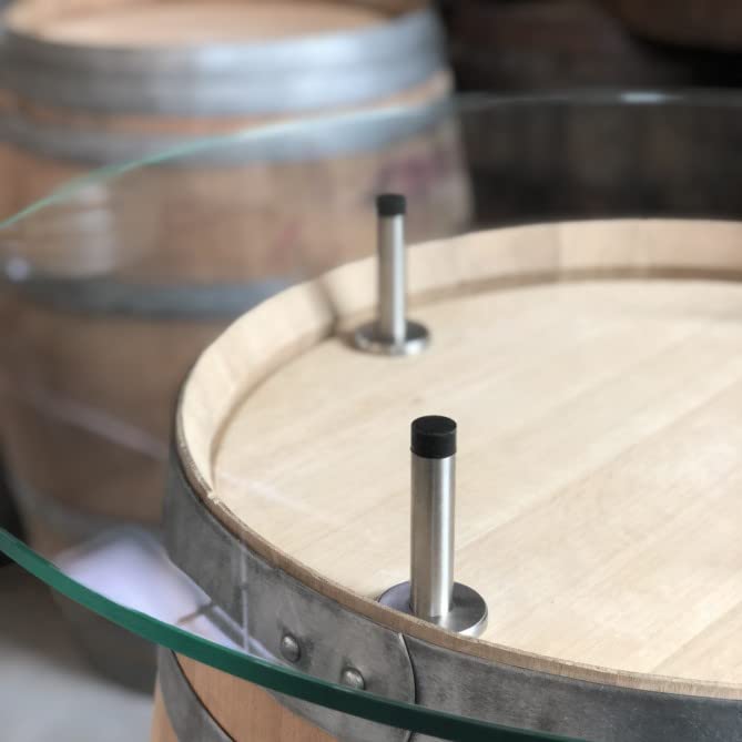 Stilvoller Weinfasstisch mit Glastischplatte