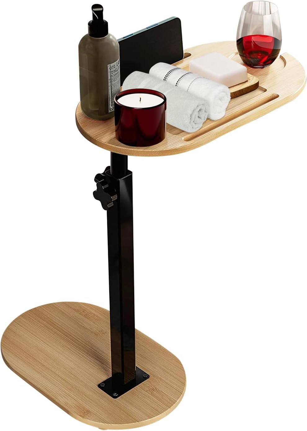 Wooruy Beistelltisch aus Bambus, Höhenverstellbarer Nachttisch, Kleiner Sofatisch für Wohnzimmer, Schlafzimmer, Büro, Multifunktionale Ablagefläche, 40~82 * 43 * 22cm,