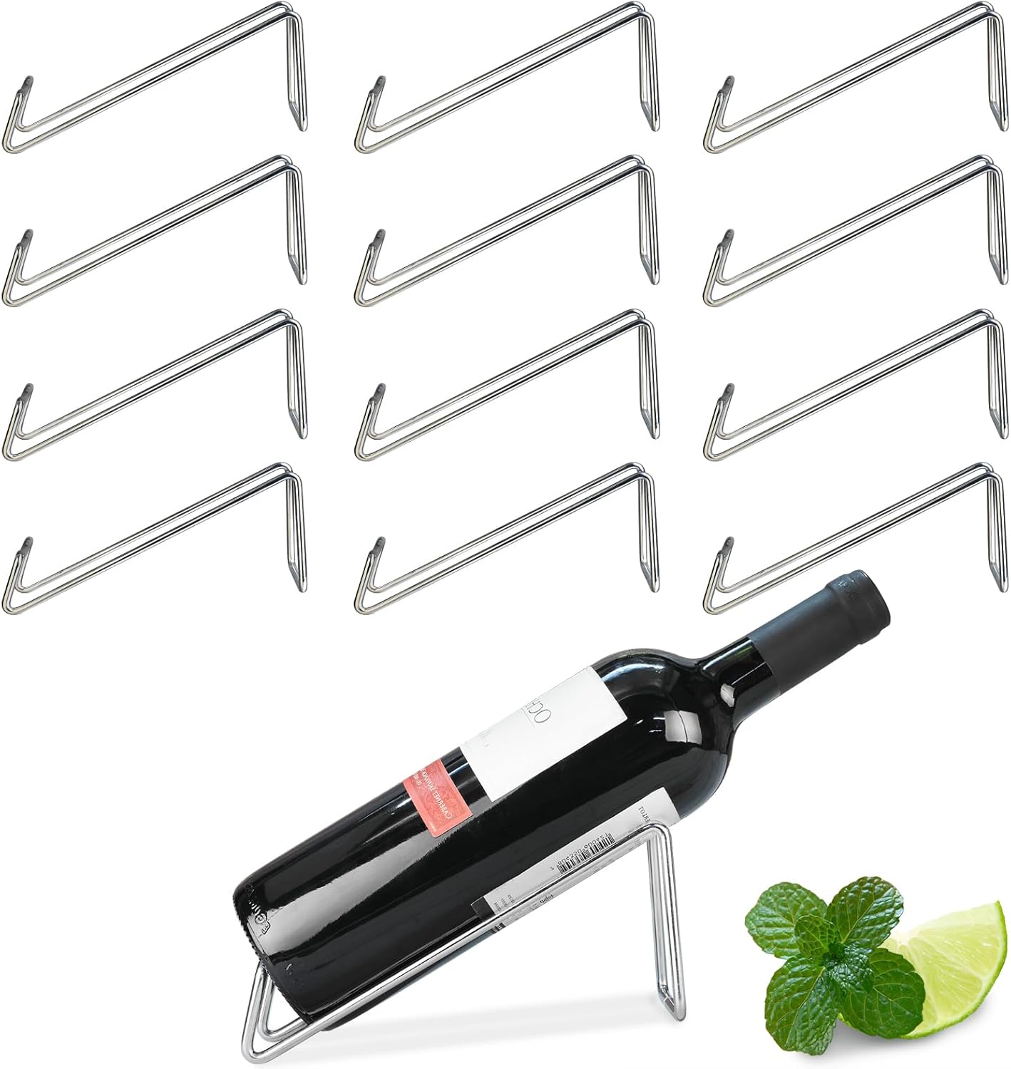 SuproBarware Weinregal – Edelstahl, einzelner Weinflaschenhalter, Set mit 12 Stück, stilvoller Weinflaschen-Organizer, ideal für Weinliebhaber, Likör-Flaschenständer, Wein-Organizer für Esstisch